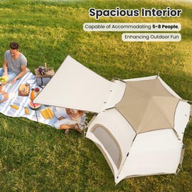 6 Person Tent Beach Tent Backpacking Tent Camping Tent with Handbag 2 Extendable Canopies Mesh Doors and Mesh Windows Ventilated Sun Shelter for Outdoor Activity