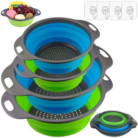 YOUNGSAY Pack of 4 Foldable Camping Plastic Colander Foldable Portable Foldable Noodle Strainer Foldable Colander with Hook for Draining Fruits and Vegetables (2 Colours, 2 Sizes)