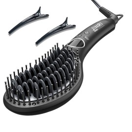 JINRI Volumizing Hair Iron, Hair Straightener Brush, Adjustable Temp, 360 ° Tail Rotation, Lasting Hair Volume, for Short Or Thin, Black