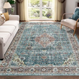 IMINROME Area Rug Living Room Rugs 8x10 Rug Oriental Vintage Floor Cover Soft Non Slip Bedroom Rug Traditional Distressed Carpet Mat Foldable Thin Accent Rug Boho Rug for Dining Room, Green