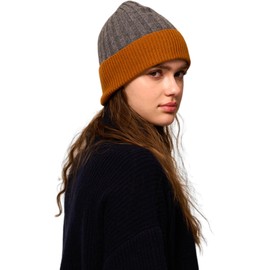 Color - Block Wool Knit Beanie - One Size Fits Most, Stylish Winter Headwear (US, Alpha, One Size, Standard, Grey)