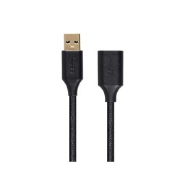 Monoprice USB 3.0 Premium Extension Cable - Type-A Male to Type-A Female, Braided Nylon Jacket, 6 Feet, Black