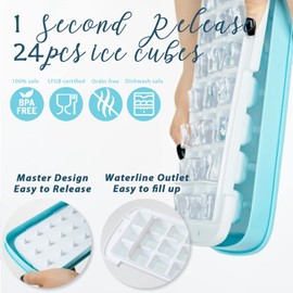 Ice Cube Tray With Lid and Bin for Freezer, LUSHYUM 2022 Upgraded Press 1-sec Release Ice Maker, 24 Nuggets 1" Cubes for Chilling Cocktail Whisky Coffee Boba, With Storage Box & Ice Scoop & Tong