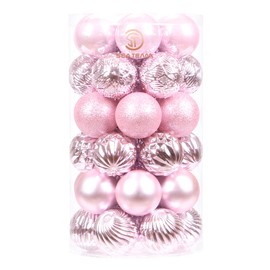 Sea Team 41-Pack Christmas Ball Ornaments with Strings, 60mm/2.36" Medium Size Baubles, Shatterproof Plastic Christmas Bulbs, Hanging Decorations for Xmas Tree, Holiday, Wedding, Party, Pink