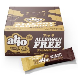 Alio Protein Bars - Cookie Dough (12 Bars) – Free From The Top 9 Food Allergens, High Protein, Low-Calorie, Vegan, Gluten-Free, Nut-Free, Non-GMO, Plant-Based, Seed Oil Free, Delicious & Healthy Snack