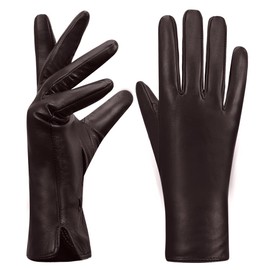 MGGMOKAY Women's Cashmere Lined Leather Gloves, Brown (Thouchscreen)