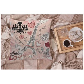 WONDERTIFY Eiffel Tower Cushion Cover Love Paris Romantic Hearts Decorative Throw Pillow Covers For Couch, Bed Sofa Pillows Case Pink 45X45 Cm