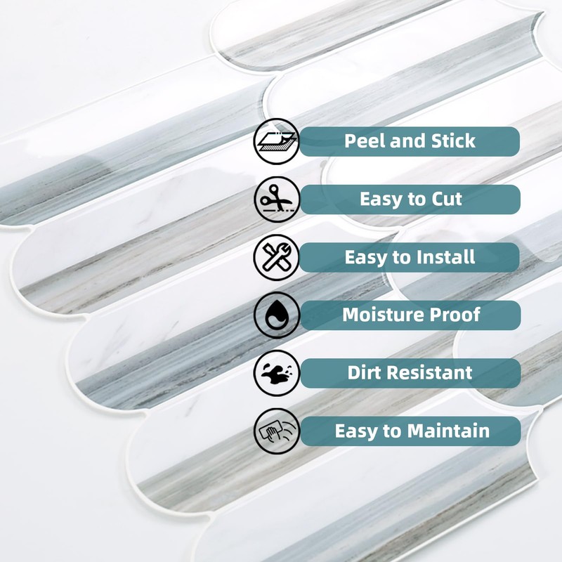 Tilingview 10PCS Peel and Stick Backsplash for Kitchen, Self-Adhesive Marble