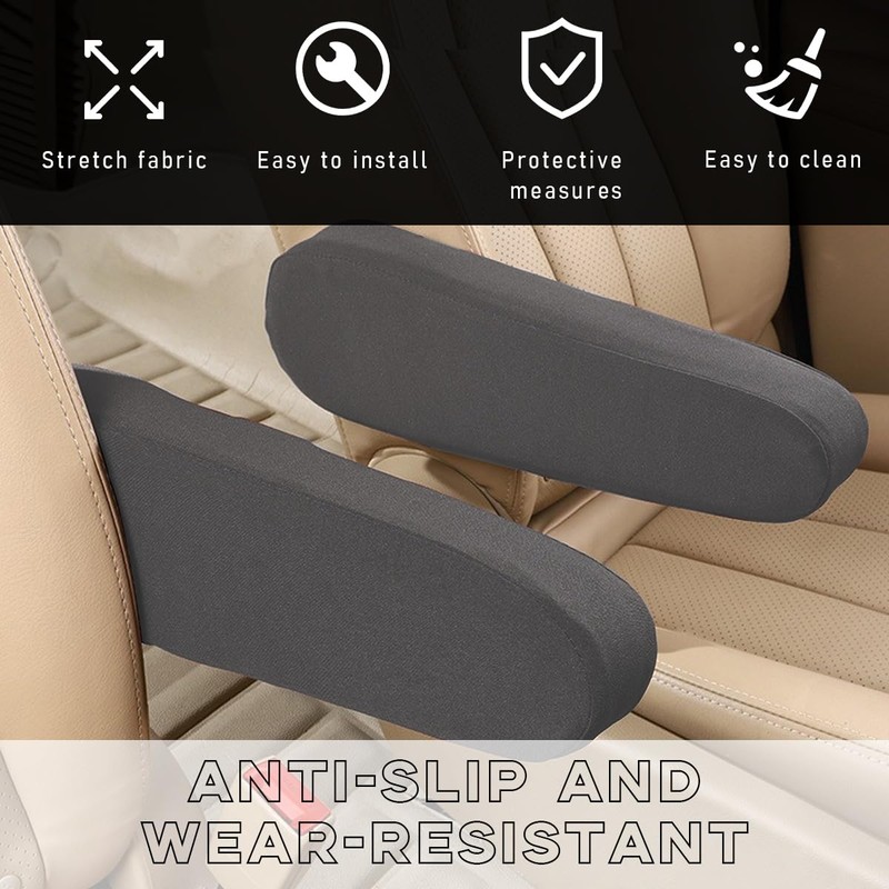 Sylvil 2 PCS Car Front Seat Armrest Covers, Elastic Fabric