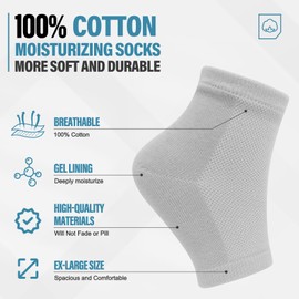 Migliore Wear Cracked Heel Socks, Foot Moisturiser Socks with Gel Heel, Cracked Heel Treatment, Cotton Moisturizing Socks for Dry Feet Women and Men - 2 Pairs(Large Size)