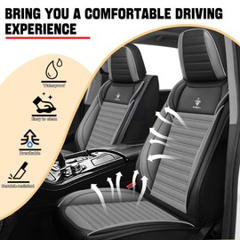 HYTLP Car Seat Cover for Toyota Prius 2002-2024 Full Coverage Nappa Leather Car Seat Protector, Fashion Anti-Slip Waterproof Breathable Easy to Install, Auto Interior Accessories(Full Set,Black&Gray)