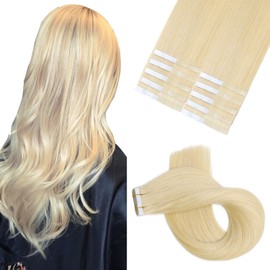 XDhair Tape In Hair Extensions Real Human Hair 20pcs 50g 18 Inch Platinum Blonde Tape in Hair Extensions for Women, Silky Straight Human Hair (60#,18Inch)