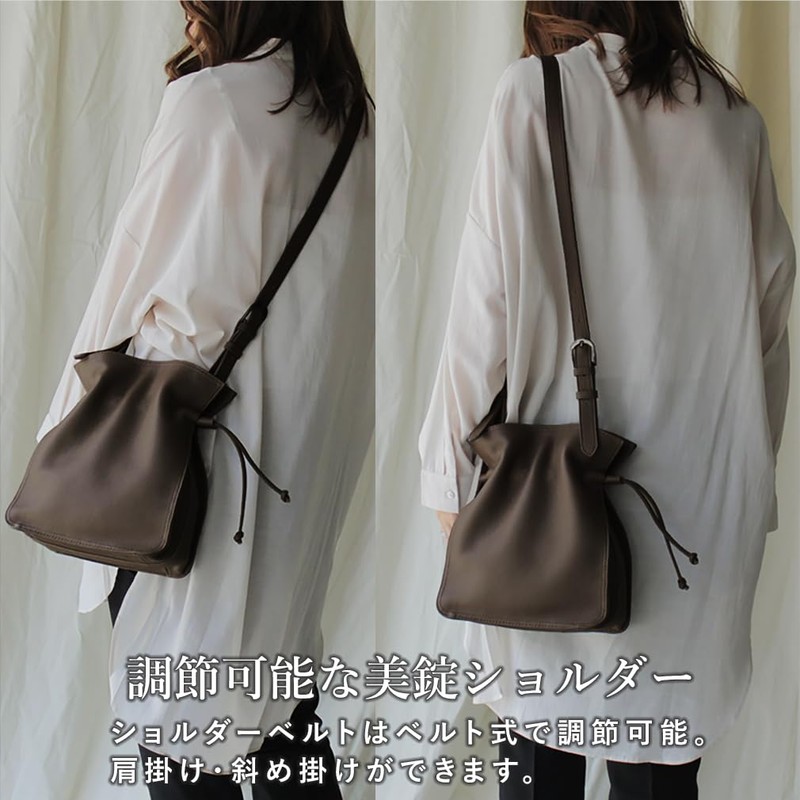 Gratante abb-g0035 Genuine Cowhide Leather Drawstring Shoulder Bag Women's Shoulder