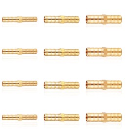 TRACOMPAN 12PCS Brass Barb Hose Fittings (6/8/10mm) | 2 Way Straight Leakproof Hose Barbed Couplers for Air Pipe Air Line Fuel Line Water Pipe Hose Pipe Connectors