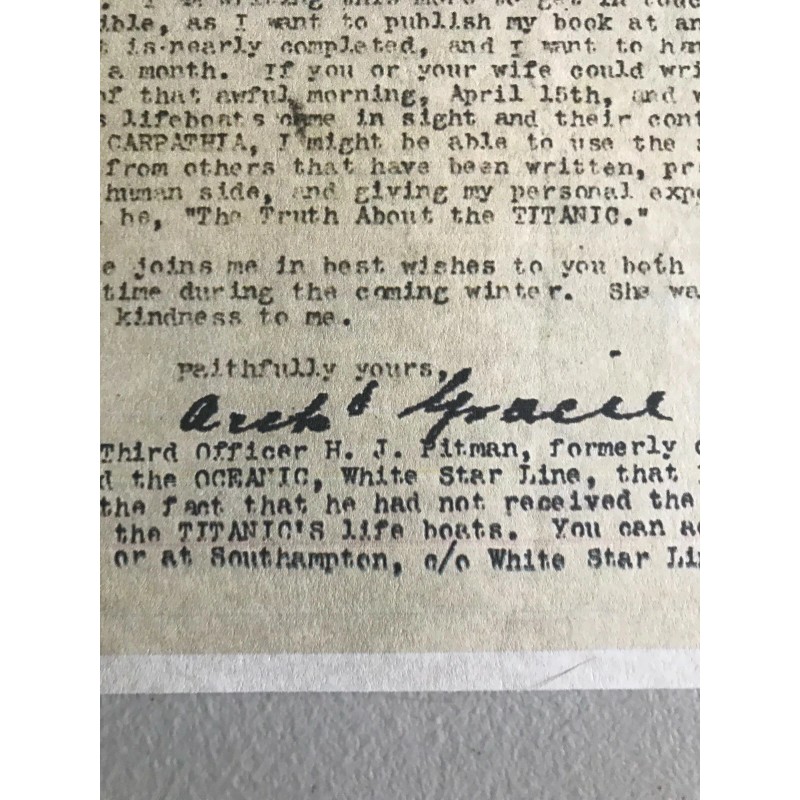 RMS TITANIC, ARCHIBALD GRACIE LETTER TO LOUIS OGDEN SEPTEMBER 1912