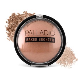 Palladio Baked Bronzer, altamente pigmentado y fácil de mezclar, brillo bronceado reluciente, uso seco o húmedo, dura todo el día, polvo compacto, Atlantic Tan
