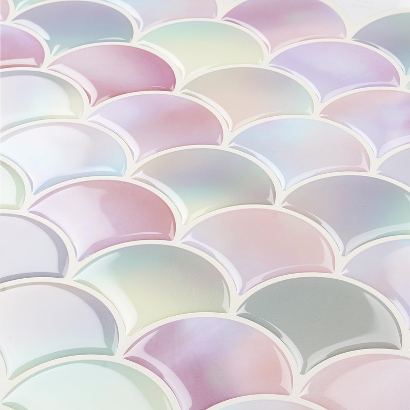 FunStick 30-Sheets Pink Fish Scale Backsplash Tile Peel and Stick