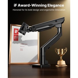 monTEK Sleek Aluminum Monitor Arm for 17–57” Ultrawide Screens up to 59.4 lbs, Heavy Duty Single Monitor Arm Desk Mount, Pneumatic Lift, Quick-Release Plate, Clamp/Grommet, Max VESA 100x100