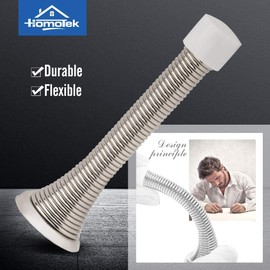 HOMOTEK 1 Pack Spring Door Stopper with Rubber Bumper Satin Nickel 3-1/8" Flexible Spring Heavy Duty Wall Door Stop Low Mounted Door Bumper for Home (Satin Nickel)