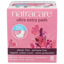 Natracare NC3280 Sanitary Napkins, Organic, For Regular & Large Days, With Feathers, Ultra Pad, Super Pack of 10, Length 9.8 inches (25 cm), Width 3.0 inches (7.5 cm), Thickness: 0.18 inches (0.47 cm)