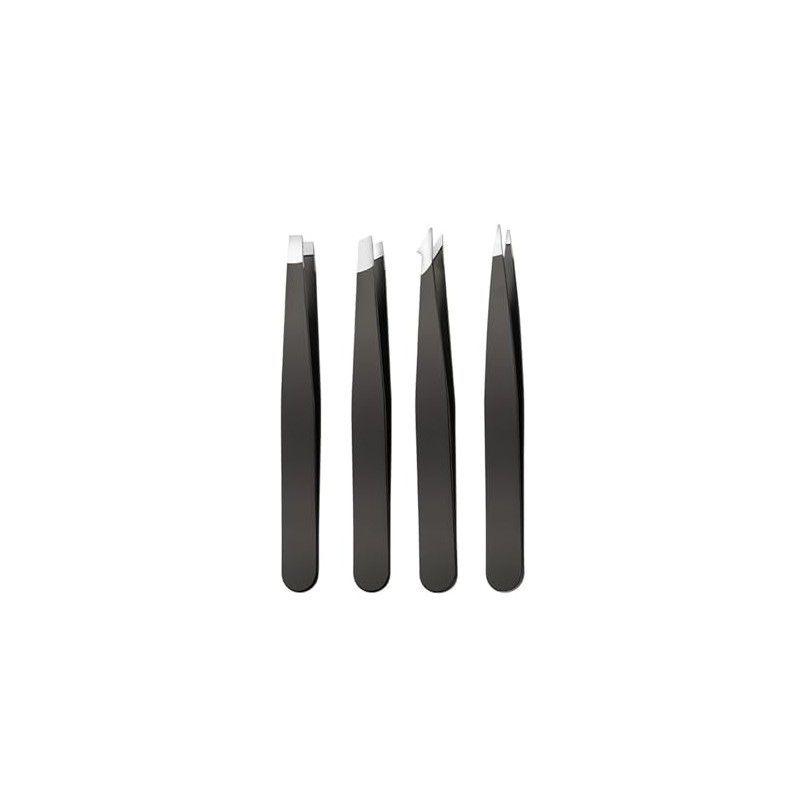 ピンセット ステンレス製 毛抜き 95mm 眉毛/ひげ/白髪/ムダ毛/細い毛/とげ処理 メンズ レディース 兼用 ブラック（4点セット）
