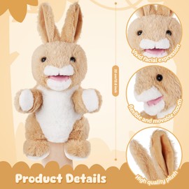 Animal Hand Puppets 11 Inch Sea Turtle Plush Dinosaur 5 Pcs Animals Hand Puppet Toys Role-Play Toy Puppets for Kids Storytelling Imaginative Pretend Play Teaching Preschool(Bunny)