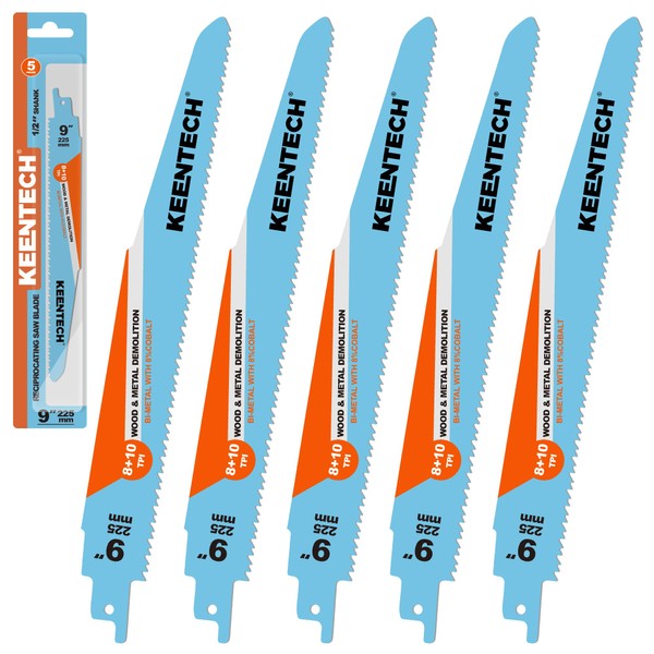 KEENTCH Sawzall Blades Metal and Wood Demolition, 9 Inch 8+10TPI,