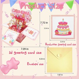 Lyyxjsltd Happy Birthday Grandma Pop up Card - 3D Floral Popup Greeting Card with Envelope, Best Gifts for Nana & Great Grandma, Creative Mother's Day Birthday Card for great grandma