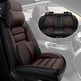 CVQAZ Car Seat Covers for Land Rover Defender 1984-2024 2025 Durable Leather Seat Cover Waterproof Anti-Slip Seat Covers All Weather Car Seat Automotive Seat Protector(5 Seats,Black&Coffee-Deluxe)