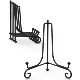 Lzerking Iron Display Stand 5 Packs, 8 Inches Plate Stand Picture Stand Photo Stand for Display, Black Foldable Easel Stand Holder for Photo Frame, Artwork, Collection, Decorative Plate, Book, Office