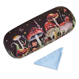 PERFECTSIGHT Hard Shell Eyeglasses Case, Floral Protective Glasses Case, Fabric or PU Leather Eyeglass Case for Women Girls (Mushroom)
