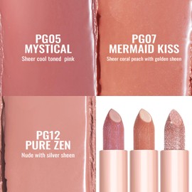 Oulac Moisture Shine Lipstick Set 3PCS - Infinity High Shine Finish, Hydrating Vegan Lipstick Infused with Damask Rose Oil for All-Day Comfort, Gluten-Free, PG05+PG07+PG12