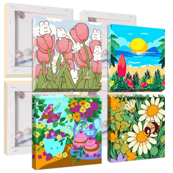 UMOART Framed Paint by Numbers - 4Packs Flowers Paint by