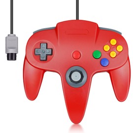 FISUPER N64 Controller Wired Classic Game Controller Joystick for N64 Console (Red)