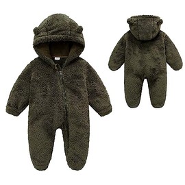 YMYDYFC Baby Fleece Hooded Romper Winter Outwear Jumpsuit Snowsuit Bear Ear Outfits for Boys Girls A-Army Green 3-6 Months（66CM）