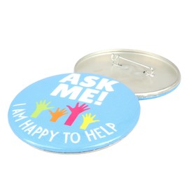 Ask Me Anything Buttons, Volunteer, Teacher, and Customer Service Employee Pins, 3 Inches, Pack of 3 (Happy to Help 3pk)