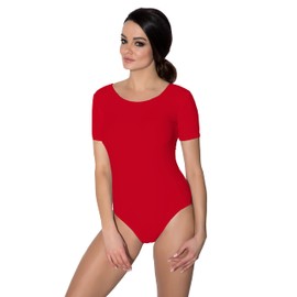 Aquarti Ladies Ballet Leotard Short Sleeve Gymnastics Dance Bodysuit Red Size 10