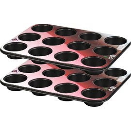 Lavv Housewares Non Stick Cupcake Muffin Baking Tray 12 Cups 35 x 26cm (2 Trays)