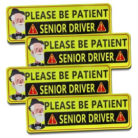 Senior Driver Car Magnet,Old Driver Bumper Stickerr 4 Pack Reflective Sticker for Car Please be Patient Old People Gifts for Grandpa