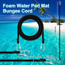 2Pcs 118 Inch Foam Water Pad Mat Bungee Cord Lily Pad Bungee Cord with 2 Stainless Steel Carabiners Foam Lake Mat Cord Floating Mat Tether Kit for Secure Mooring