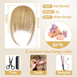Shoobidoo Clip in Bangs Human Hair 100% clip in hair extensions real human hair Ash Blonde Air bangs hair clip human hair Hairpieces for Women Curved Bangs for Daily Wear