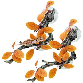 Fhiny Snake Climbing Branch, 2 PCS Resin Reptile Branches for Climbing with Suction Cups Reptile Tank Decor Accessories Frog Terrarium Plants for Corn Snake Frog Bearded Dragon Lizard Gecko