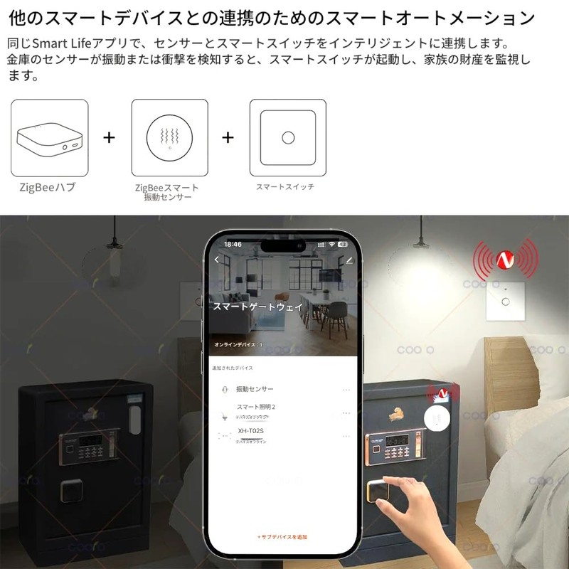 zmart Tuya Zigbee Smart Vibration Sensor, Incline Detection, Smart Life,