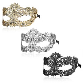 WLLHYF 3 Pieces Adult Masquerade Mask Mysterious Fun Lace Masks for Couples Women Men Lace Headpiece Disguise for Costumes Party Ball Prom Cosplay Photo Shoot (hot gold/black/hot silver)