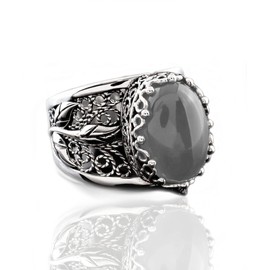 Filigranist 925 Sterling Silver Filigree Art Lace Embroidery Tulip Detailed Gray Moonstone Gemstone Women Cocktail Ring, Luxurious Gift Boxed (Gray Moonstone, 7)