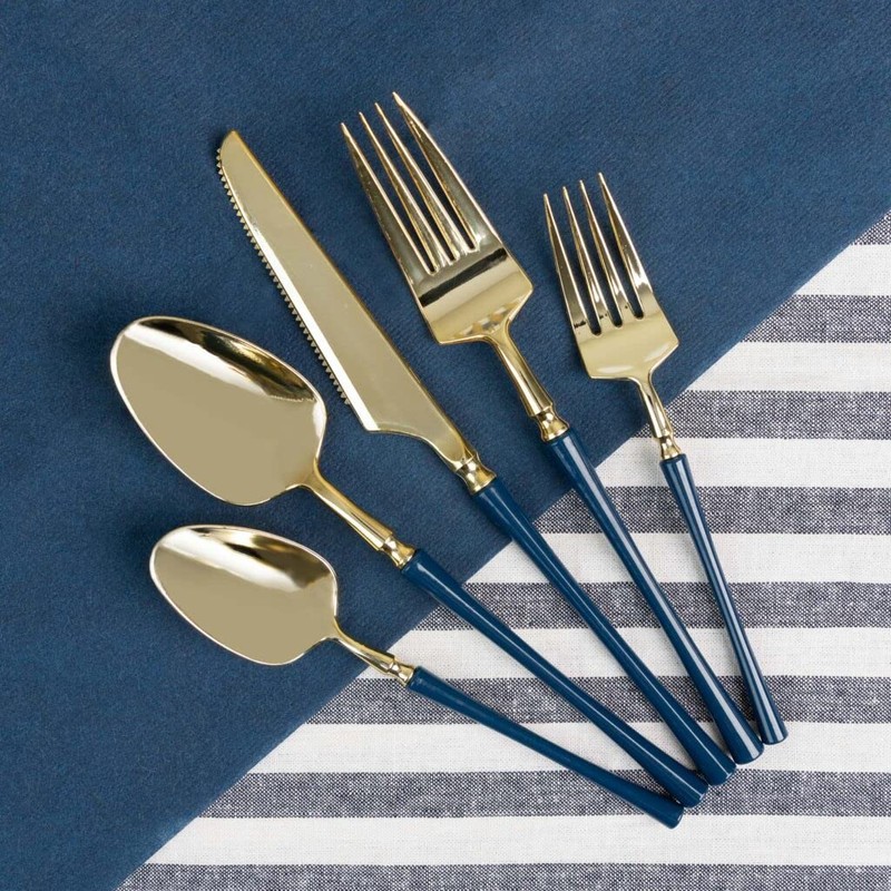 Blue Sky Infinity Flatware Gold & Navy Blue Soup Spoons