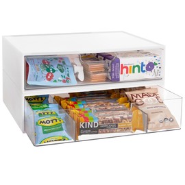 STORi 2 Tier Wide Stackable Kitchen Storage Drawers, White with Clear Bins with Handles, Drawer Organizers for Pantry, Bathroom Undersink, Cabinet Organization and Storage, 2 Drawer Pack, Made in USA