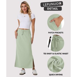 Lepunuo Casual Skirts Womens High Waist Trendy Summer Drawstring Sweat Skirts with Pockets