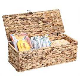 Sumnacon Wicker Storage Basket with Lid Rectangle Wicker Basket with Lid for Toiletries Tampon Storage,Toilet Tank Topper Basket Water Hyacinth Storage Baskets for Shelf Bathroom Toilet Table