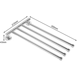 Bowarepro Towel Hanger, Towel Rack, Swing Arm, Stainless Steel, Washroom, Kitchen, Toilet, Towel Bar with Hooks, 180° Rotation Wall Hanging, Space Saving (4 Suspension Rods)
